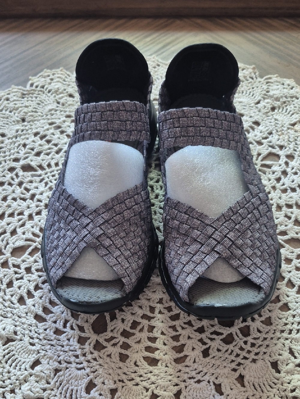 bernie mev. Gray and Black Woven Slip-On Sneakers